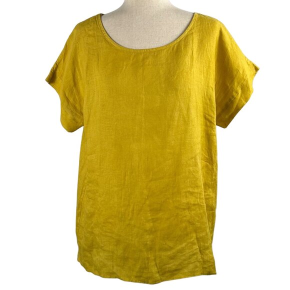 Terzo Mellennio Tops - TERZO MILLENNIO Oversized 100% Linen Tunic Blouse in Yellow Size Small